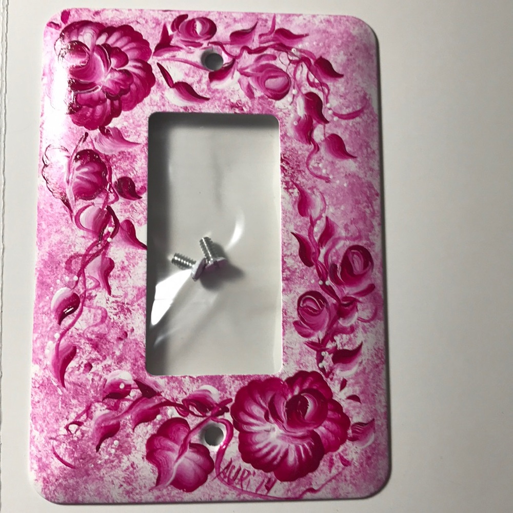 Hand Painted Rocker Switch Plate - Roses Signed - Picture 1 of 7
